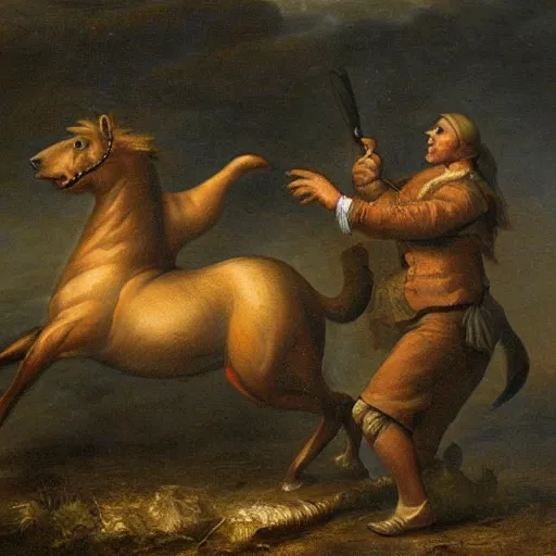 Image similar to a horse fighting a bear