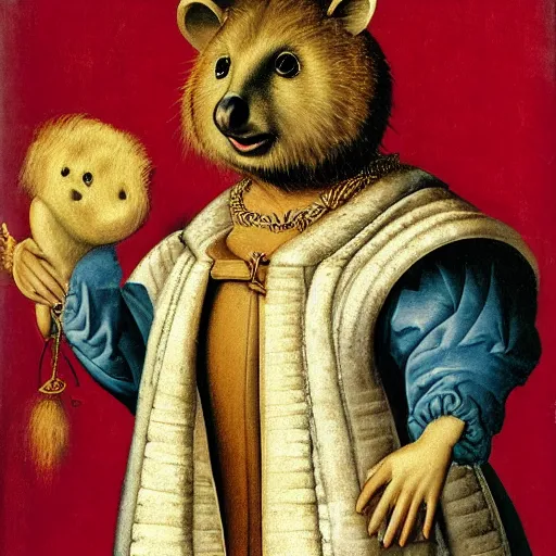 Prompt: portrait of an anthropomorphic quokka dressed as an italian queen, sandro bottecelli, 1 5 0 0