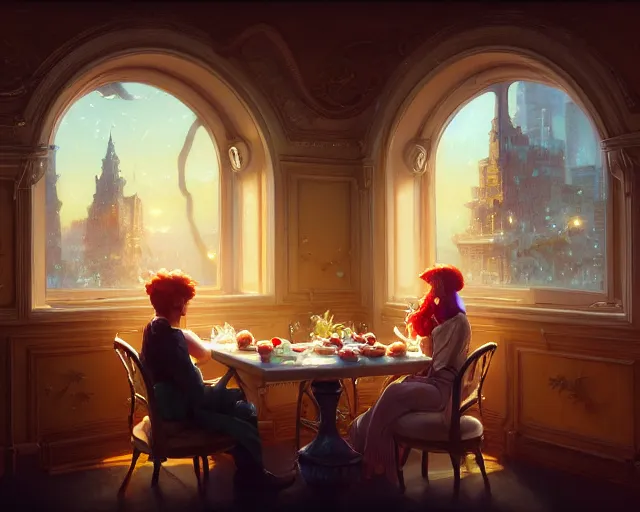 Image similar to photography of breakfast at tiffany's, different snap shots of the movie, intricate, elegant, highly detailed, digital painting, artstation, matte, illustration, art by artgerm, greg rutkowski, loish, rhads, ferdinand knab, makoto shinkai, lois van baarle, ilya kuvshinov, rossdraws, tom bagshaw