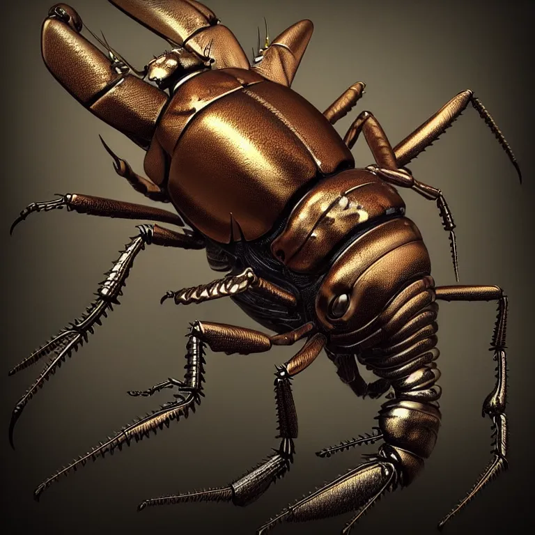 Image similar to steampunk stag beetle, biomechanical, very coherent symmetrical artwork, cinematic, 3 d model, unreal engine realistic render, 8 k, micro detail, intricate, elegant, highly detailed, centered, digital painting, smooth, sharp focus, illustration, artgerm, tomasz alen kopera, by wlop