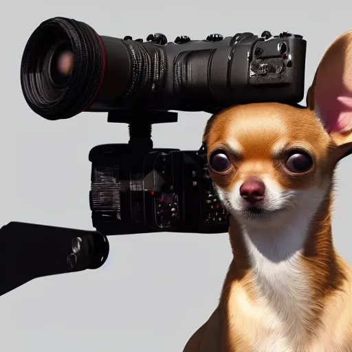 Image similar to chihuahua holding a camera, octane render