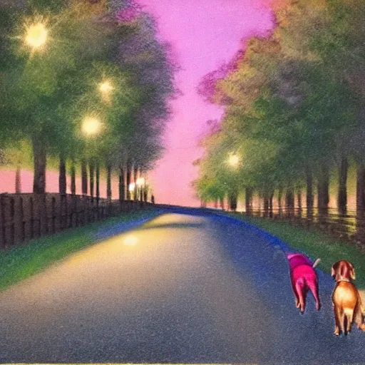 Prompt: dog walking in the night panting