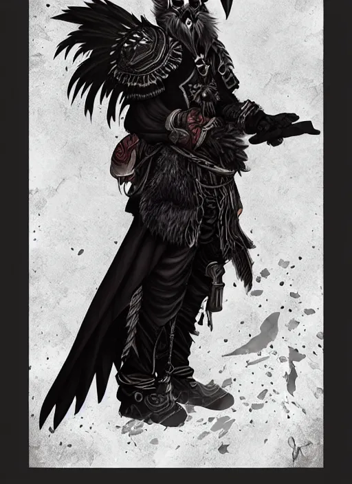 Image similar to raven warlock, wind magic, exquisite details, black beard, white background, by studio muti