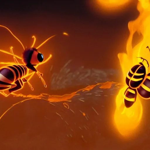 Image similar to barry b benson firebending, still from the bee movie