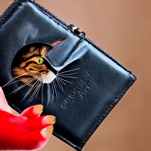 Image similar to stock footage, cat stealing a wallet