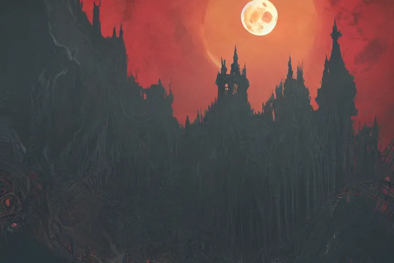 Image similar to an ultra detailed vector image of a big daddy in the style of bloodborne, concept art by alphonse mucha and greg rutkowski, scary shadows, blood moon eclipse, octane render, liminal space