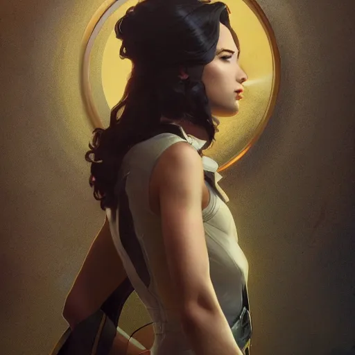 Image similar to christian serratos as zatanna by leonardo divinci, greg rutkowski, alphonse mucha, mystical cosmic lighting, octane render, artstation, rey tracing, golden ratio, rule of thirds, perfect composition