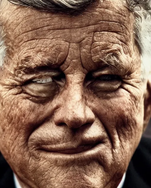 Prompt: portrait of john f. kennedy, peaceful, old and wrinkled, photography by steve mccurry, trending on artstation