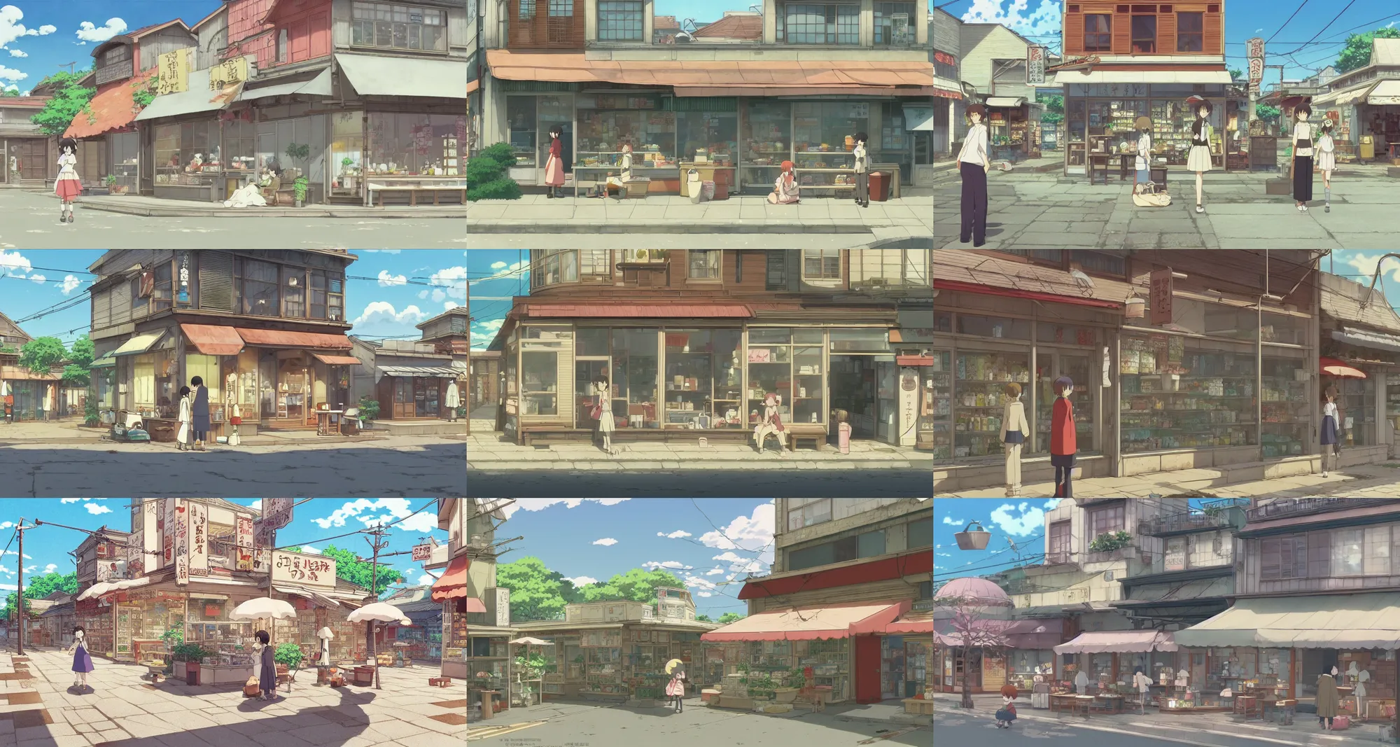Prompt: beautiful slice of life anime scene of rural storefront, relaxing, calm, cozy, peaceful, by mamoru hosoda, hayao miyazaki, makoto shinkai