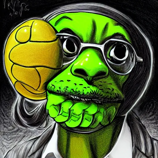 Image similar to snoop dogg tennis ball monster ,tennis ball, digital art, fantasy,chalk, magic, trending on artstation, ultra detailed, professional illustration by Basil Gogos