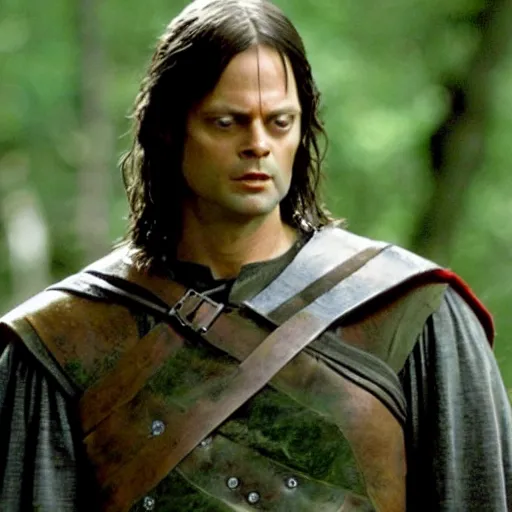 Image similar to dwight schrute playing aragorn in lord of the rings