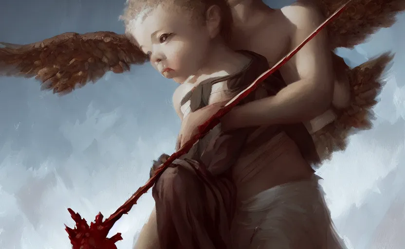 Prompt: A painting of Cupid trending on artstation in the style of Greg Rutkowski