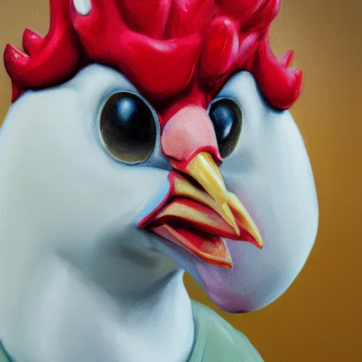 Image similar to a closeup portrait of an antropomorphic chicken wearing a suit, photorealistic