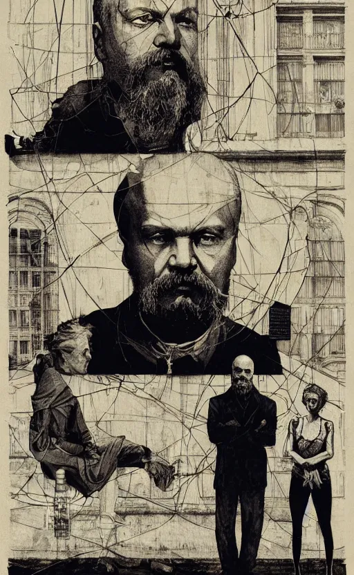 Prompt: lenin and marx and marie curie, eun emerging from renaissance italy into a cyberpunk mutiversal realm by conrad roset, nicola samuri, dino valls, m. w. kaluta, jakub rebelka, rule of thirds, seductive look, beautiful