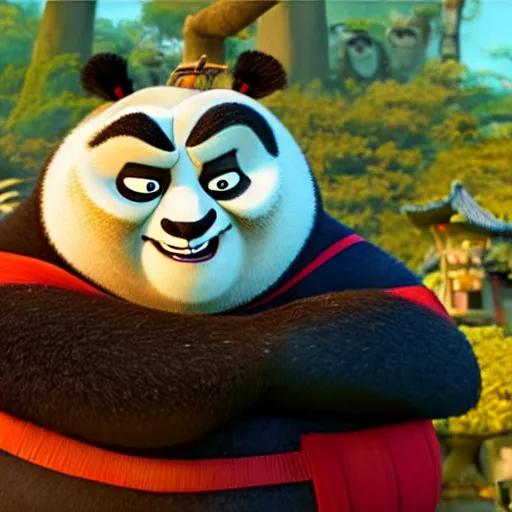 Image similar to film still of po from kung fu panda with the face of jack black