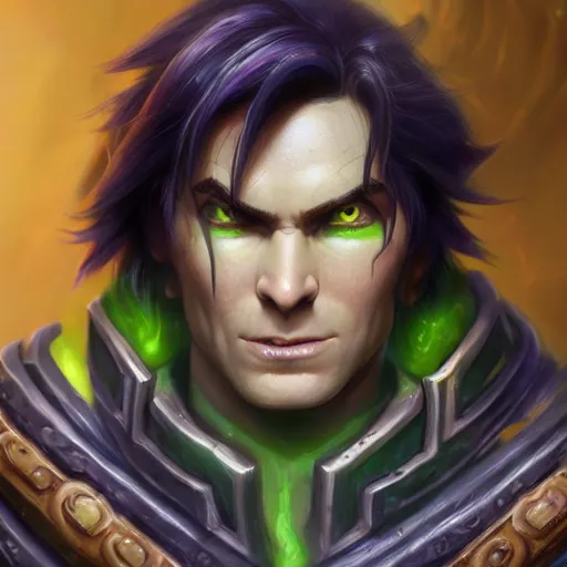 Image similar to varian wrynn possessed by guldan, fel infusion, worlf of warcraft, dmitry prozorov style, artstation, extremely detailed, 8 k, high quality, beatufil painting