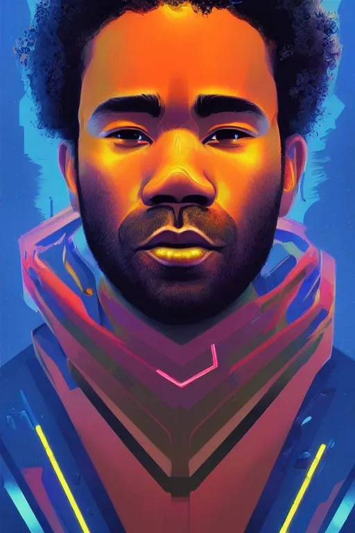 Image similar to Childish Gambino, curly hair, symmetrical! sci-fi, modern, colourful!! highly detailed, digital painting, artstation, concept art, sharp focus, illustration, by greg rutkowski