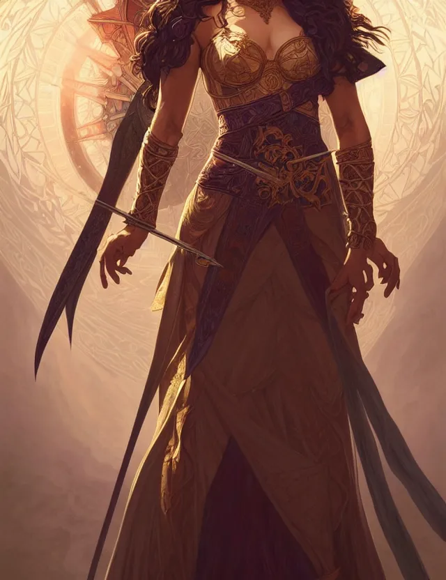 Prompt: symmetry!! intense fanart of a adriana as a mage warrior as acotar protagonist, magic background, intricate, elegant, highly detailed, my rendition, digital painting, artstation, concept art, smooth, sharp focus, illustration, art by artgerm and greg rutkowski and alphonse mucha