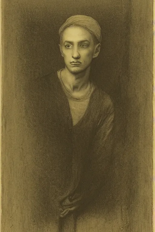 Image similar to portrait of eminem, Gustave Dore lithography