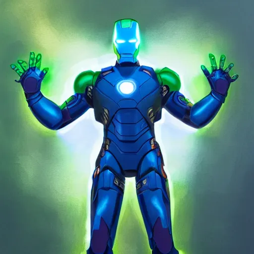 Image similar to iron man in blue and green, furry art, furaffinity, extremely detailed, digital painting, artstation, concept art, smooth, sharp focus, illustration, incredible art