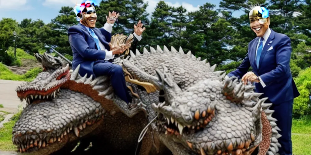 Image similar to joe biden riding a dragon studio ghibli