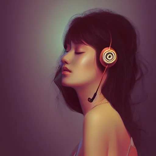 Image similar to an illustration of a beautiful woman listening to music by Mingchen Shen, highly detailed, digital art, trending on artstation