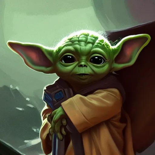 Prompt: Baby Yoda as a space pirate, digital painting, artstation, concept art, sharp focus, illustration, art by greg rutkowski and alphonse mucha