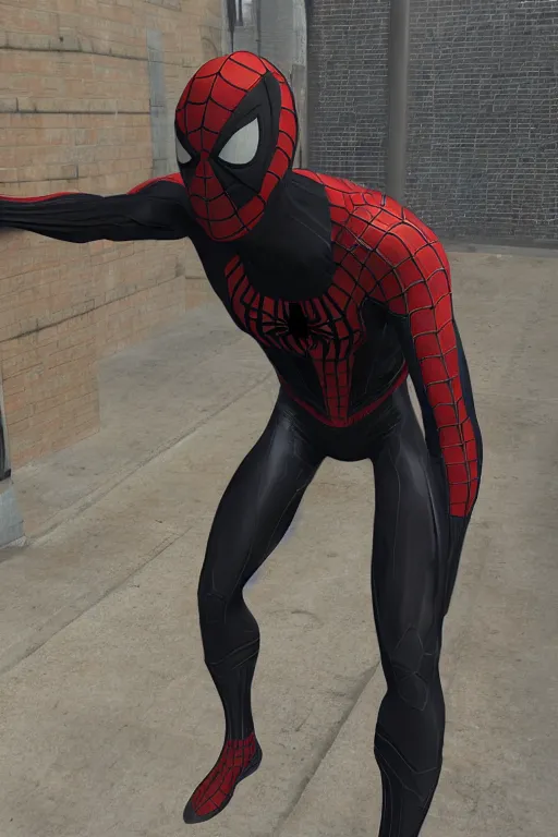Prompt: black spider - man suit in half life alyx