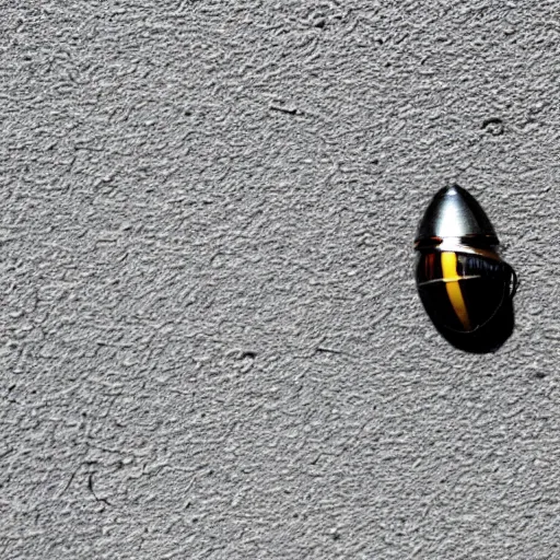 Prompt: side view of a bullet shot frozen in mid-air in the air. Rectangular bullet. Blue sky blurry background. Plus add a Bee flying in the corner.