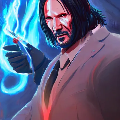 Image similar to anime portrait of John WIck as a shaman yedi using dark force to eliminate trump as an anime antagonist by Stanley Artgerm Lau, WLOP, Rossdraws, James Jean, Andrei Riabovitchev, Marc Simonetti, and Sakimichan, trending on artstation