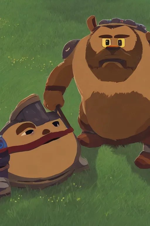 Image similar to an in game portrait of mr. resetti from the legend of zelda breath of the wild, breath of the wild art style.