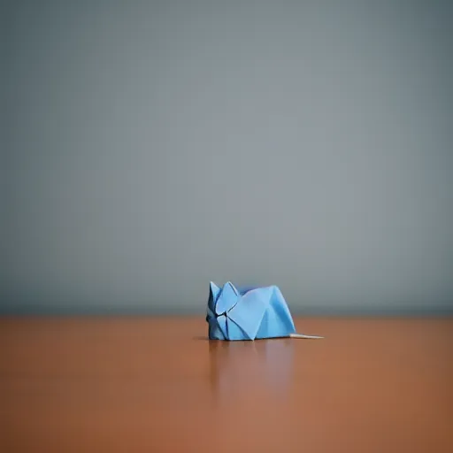 Image similar to an origami kitten in a light blue room, studio photo, dslr, soft lighting