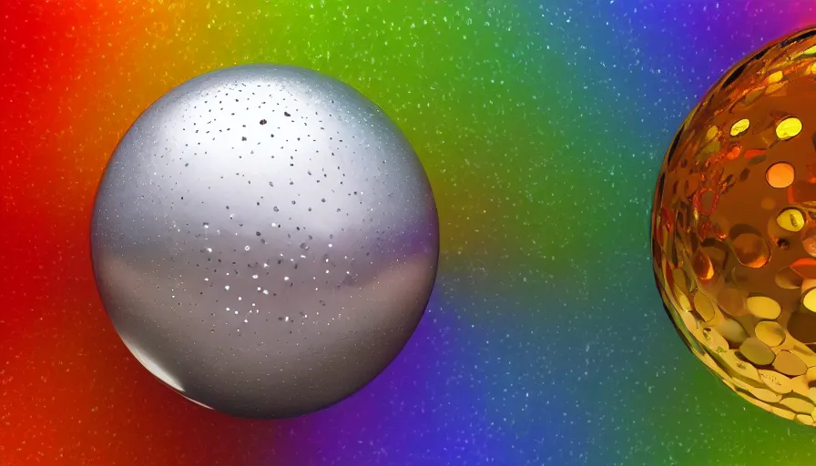 Image similar to metallic white sphere with other rainbow metallic spheres, hyperdetailed, artstation, cgsociety, 8 k