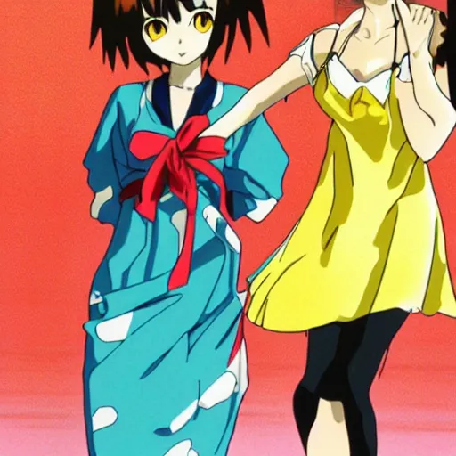 Image similar to asuka from evangelion wearing a sundress and holding viewer's hand