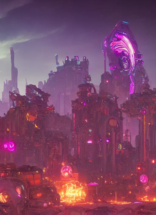 Image similar to glowwave techno civilization from borderlands 3, au naturel, hyper detailed, digital art, trending in artstation, cinematic lighting, studio quality, smooth render, unreal engine 5 rendered, octane rendered, art style by klimt and nixeu and ian sprigger and wlop and krenz cushart.