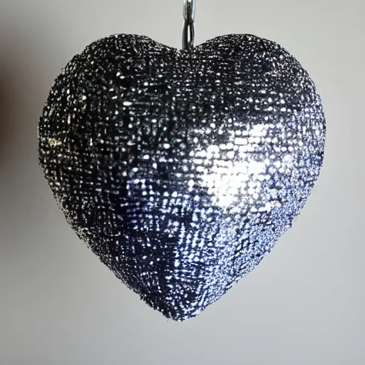 Prompt: disco ball in the shape of a heart, cut in half, broken!!!!!, box upper view, glittery, heartbroken 4