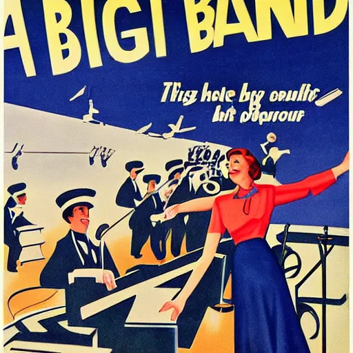 Prompt: a poster for a big band in 1 9 4 0