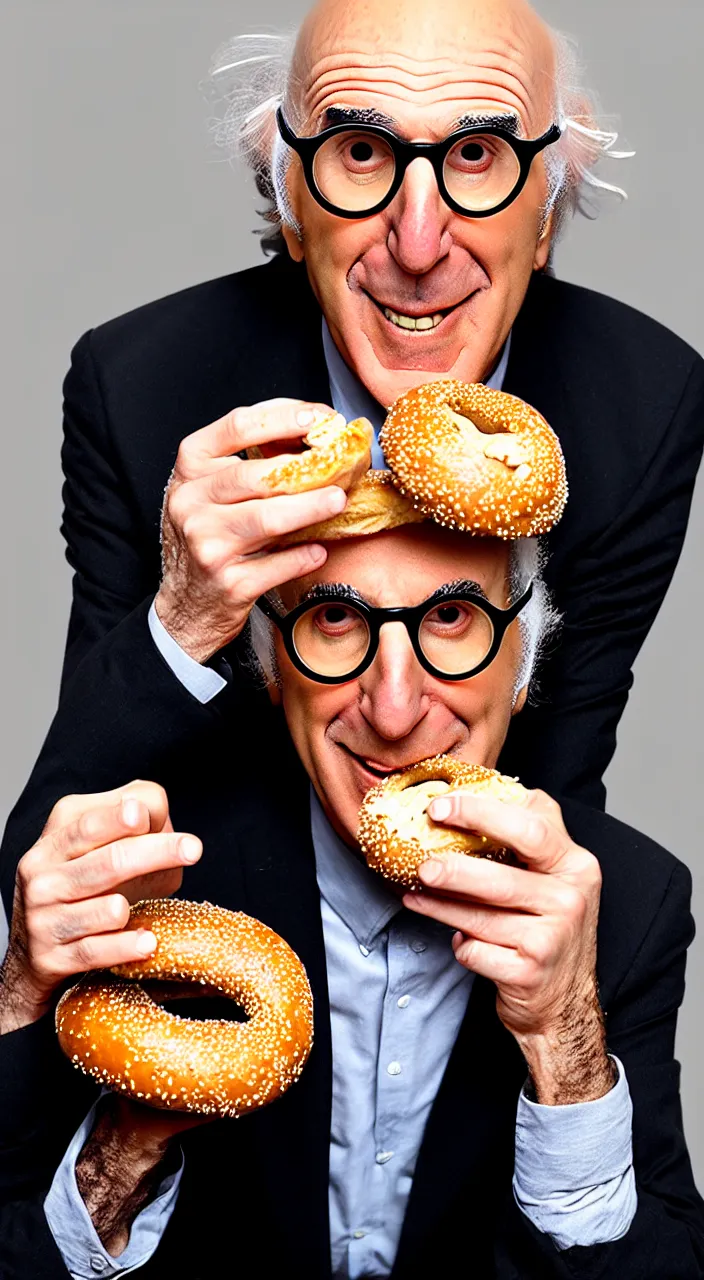 Image similar to larry david eating a bagel in the style of salvador dali hyper realistic, 8 k, hd