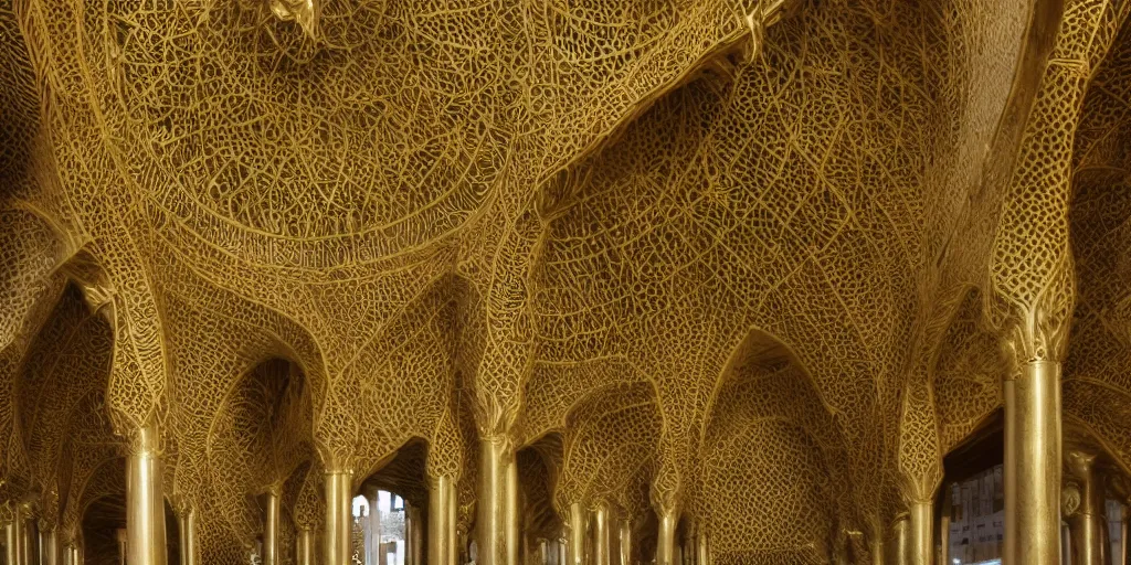 Prompt: knitting gold mosque architecture by giger alien