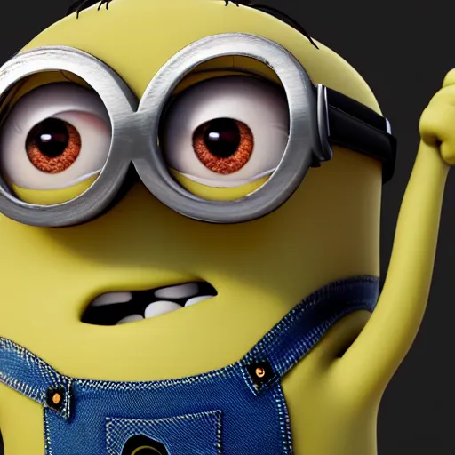 Image similar to Minion giving a thumbs up, photorealistic, hyper detailed, 8k, happy, excited, joy, crazy. Bright colors. Rendered in Unreal Engine. Digital art. Trending on Artstation, DeviantArt