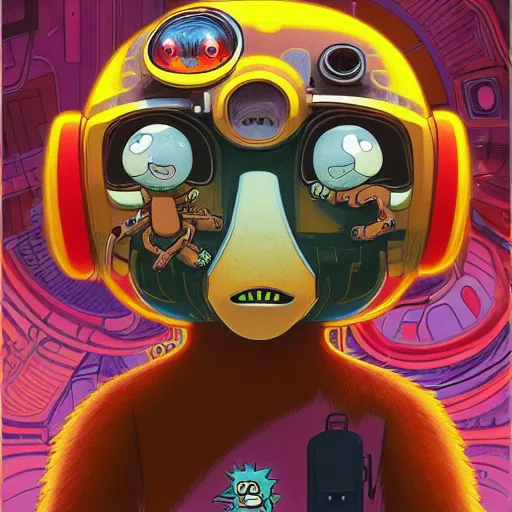 Prompt: cheburashka futurama cyberpunk portrait by gaston bussierre and charles vess and james jean and erik jones and rhads, inspired by rick and morty, epic, funny, huge scale, beautiful fine face features, intricate high details, sharp, ultradetailed