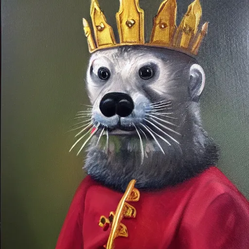 Image similar to oil painting of royal king otter dressed as a king