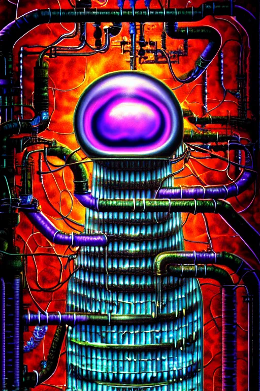 Image similar to a photorealistic painting of the transparent jelly blob nightmare industrial horror machine electronic chemistry by johfra bosschart, lisa frank, dark fantasy art, high detail, trending on artstation