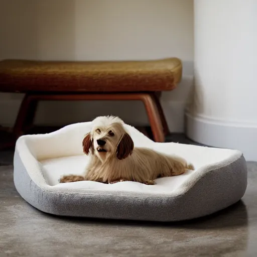 Prompt: dog bed inspired by Philippe Starck