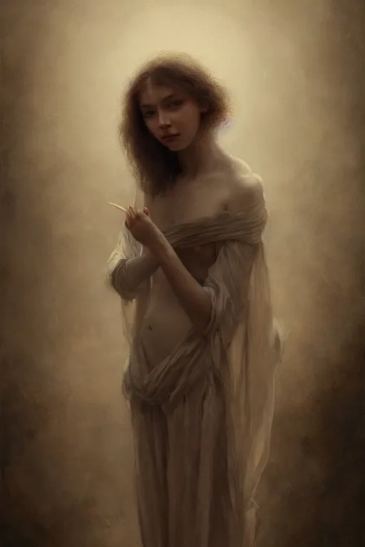 Prompt: breathtaking detailed soft painting of my beggar girlfriend monstrous child, tying herself with her impossible voice, flattering only this vile despair, rembrandt style, elegant, highly detailed, artstation, concept art, matte, sharp focus, art by tom bagshaw, and greg rutkowski