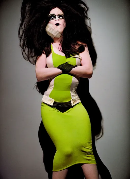 Prompt: a color photo portrait of she hulk in la wearing high fashion, modern, by tim walker, dramatic lighting, 7 5 mm lens, sharp focus.