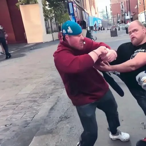 Prompt: mr beast punching a homeless man