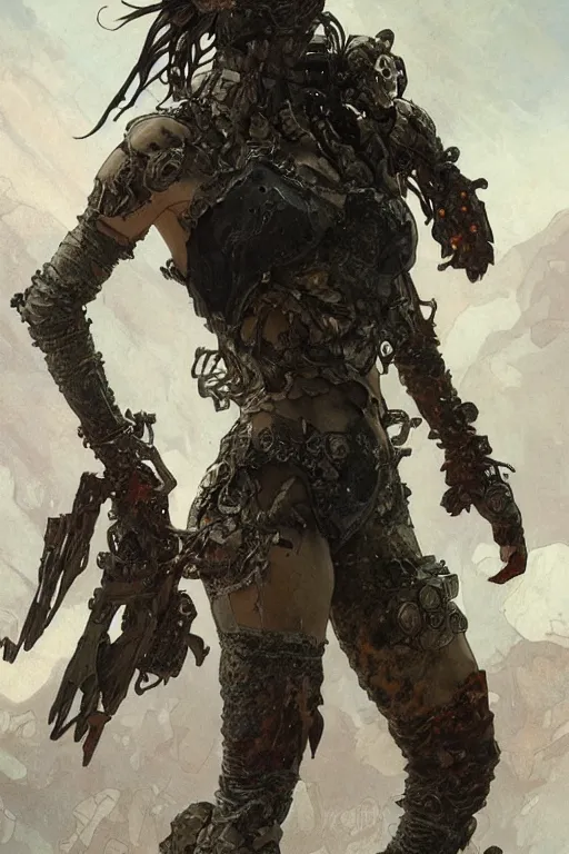 Image similar to a full body portrait of a beautiful post apocalyptic offworld nordic bounty hunter dancing reposed by the magma pits, intricate, elegant, highly detailed, digital painting, artstation, concept art, smooth, sharp focus, illustration, art by krenz cushart and artem demura and alphonse mucha