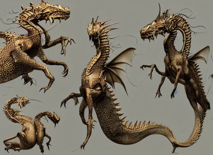 Image similar to detailed concept art of a dragon seadragon character by richard anderson, artstation, artstationhd, detailed scales, detailed texture, concept sheet