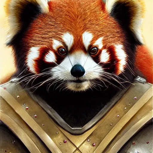 Image similar to red panda as a realistic fantasy knight, closeup portrait art by donato giancola and greg rutkowski, realistic face, digital art, trending on artstation, symmetry!!, no helmet